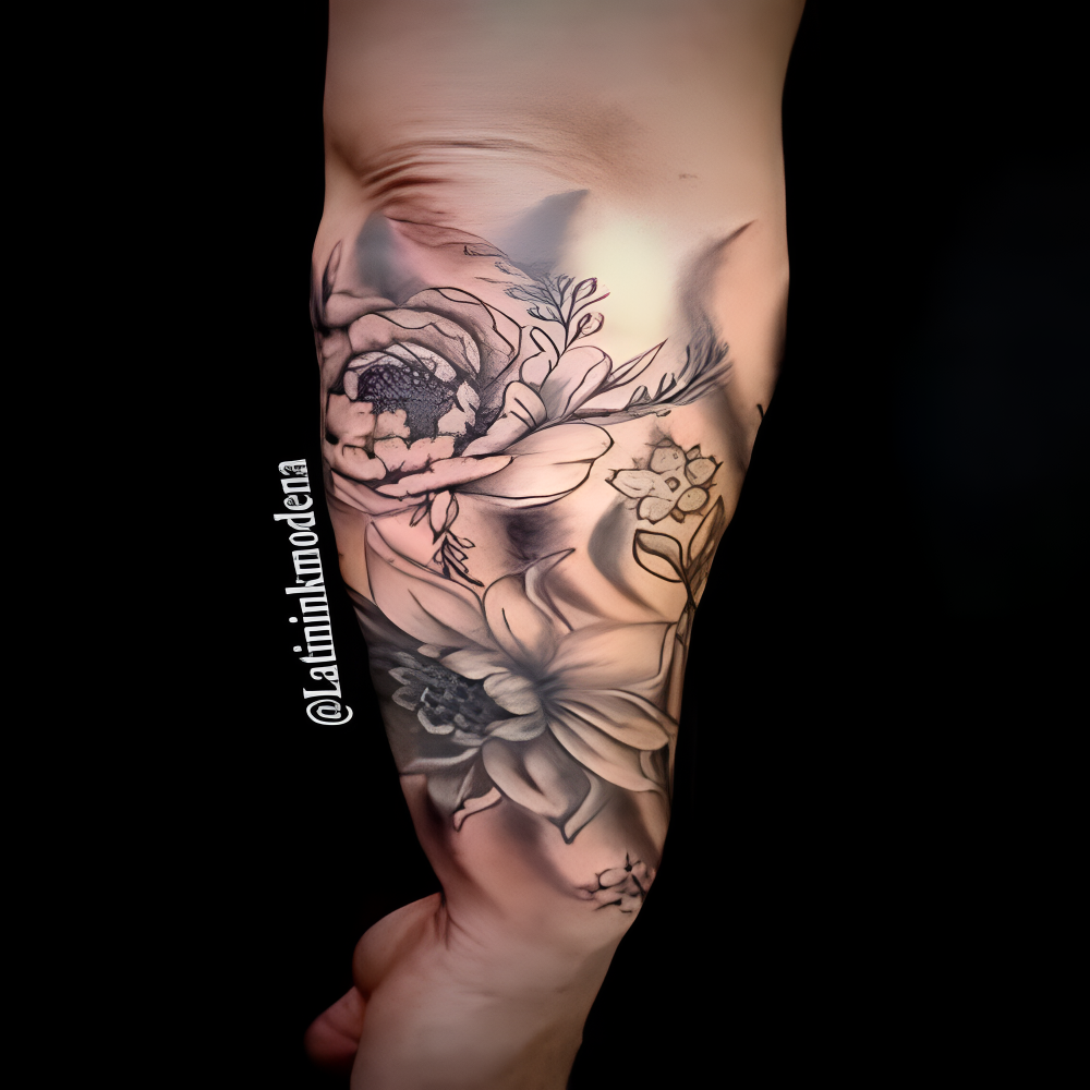 composición floral en el brazo